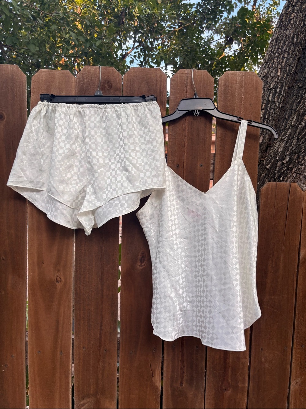Beige Silky Two Pieces Set Shorts and Top size Large.